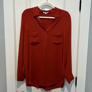 PLEIONE burnt orange long sleeve blouse